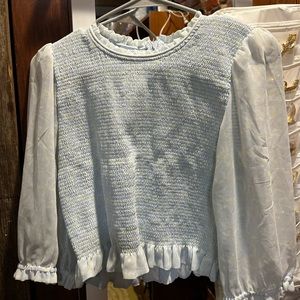 Aritzia Wilfred baby blue ruched short sleeve cropped top size L